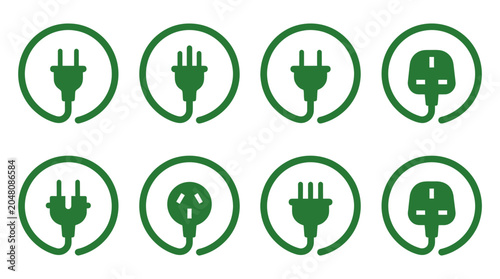 Картината върху платно Green electrical plug icons enclosed in circular borders.