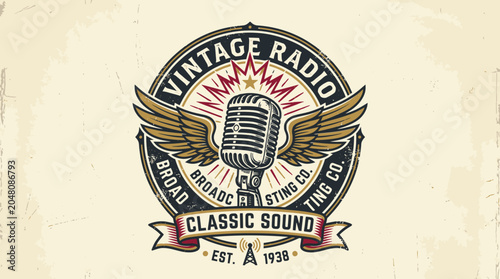 Foto Vintage radio microphone logo classic sound broadcasting icon