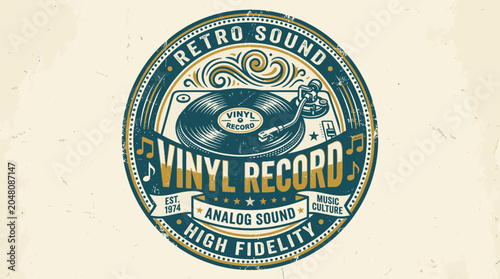 Schilderij op canvas Vintage vinyl record player logo design