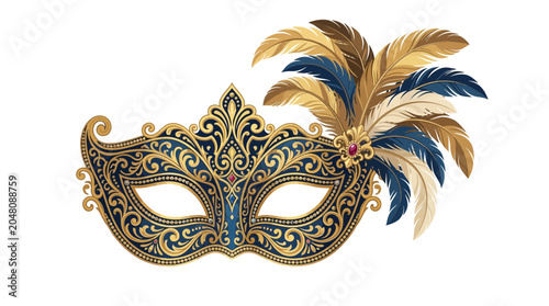 Ornate Venetian Masquerade Mask with Feathers and Jewels.