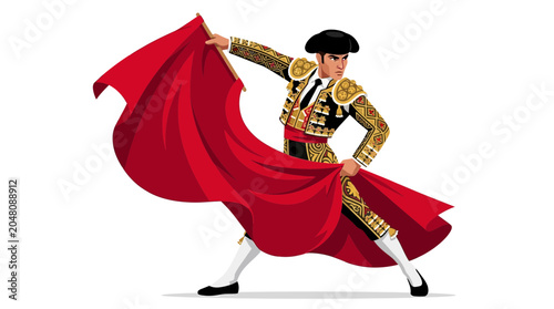 Canvas Print Matador in traditional costume performing with a red cape during a bullfight