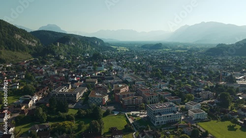 Aerial Panorama of Götzis and Garnmarkt Surrounded by Alpine Mountains