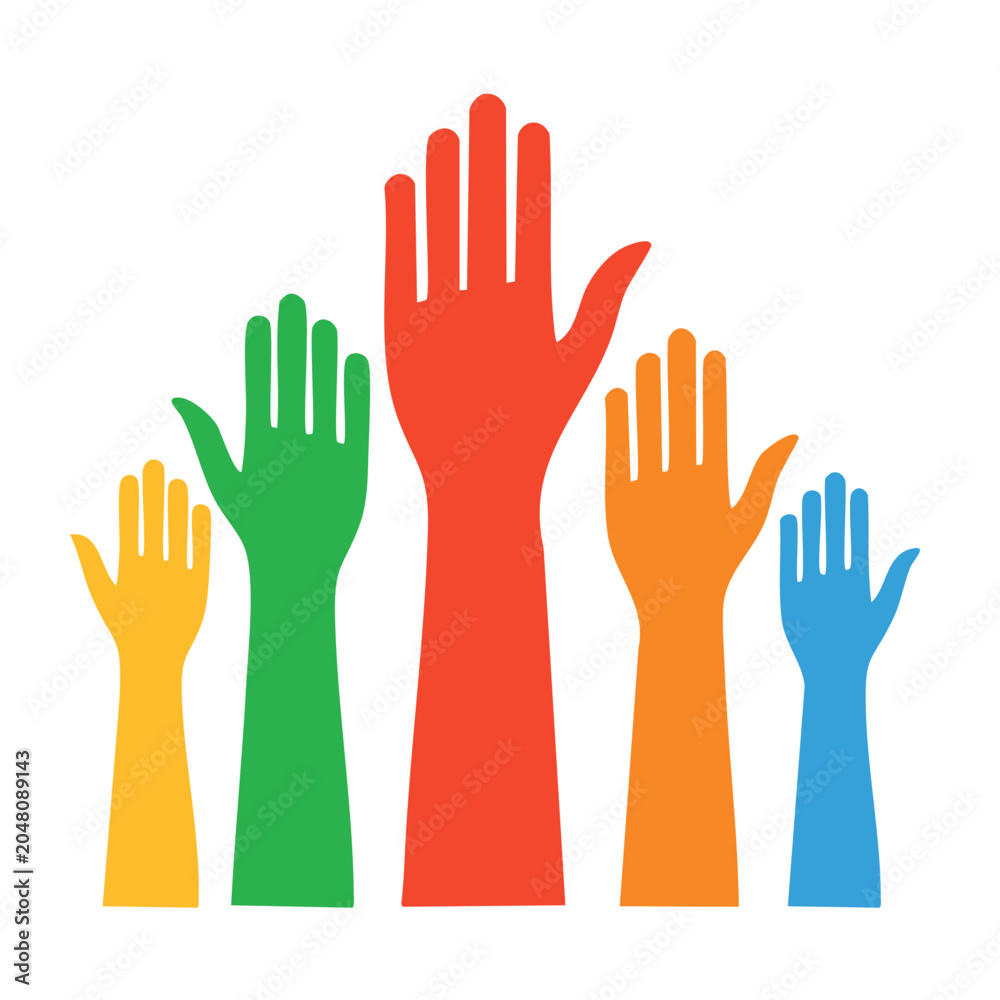Fototapeta premium Colorful raised hands illustration