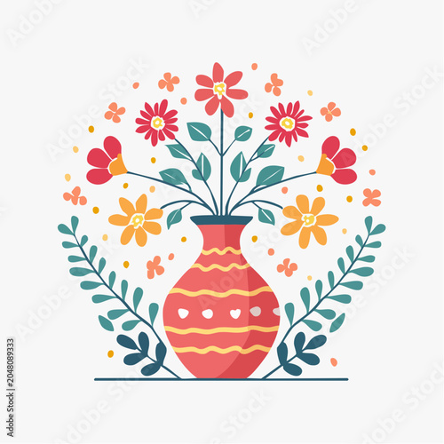 Vase with Colorful Flowers Illustration