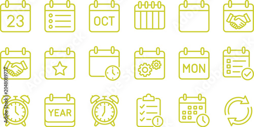 Collection of calendar and scheduling line icons for business workflow and time planning with calendar schedule planning business management deadline organizer reminder productivity checklist
