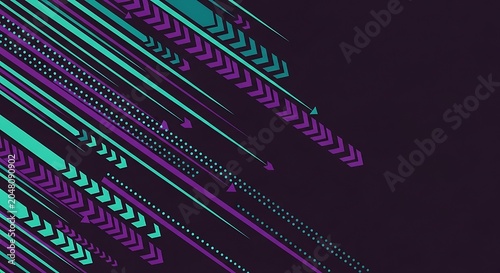 Abstract diagonal lines with chevron patterns in teal and purple