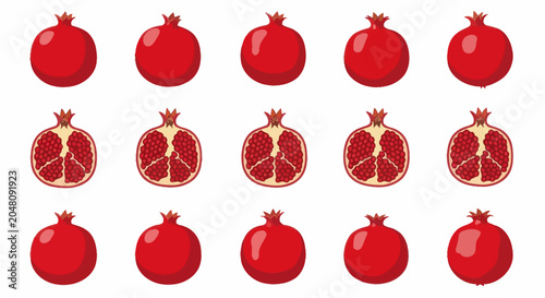 Εκτύπωση καμβά Pomegranate fruit whole and halved vector icons set.