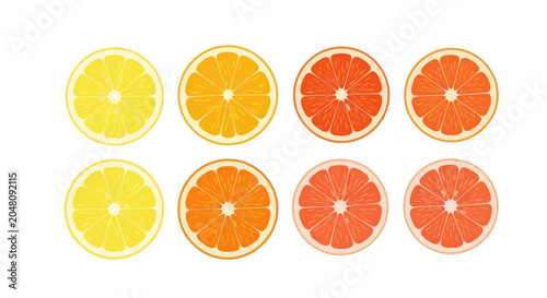 Bild auf Leinwand Vibrant round slices of lemon orange and grapefruit