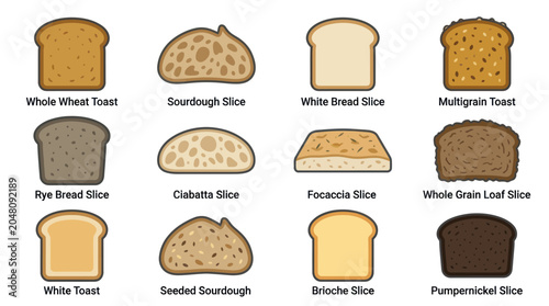 Canvastavla Assorted bread slices with descriptive labels for bakery use.