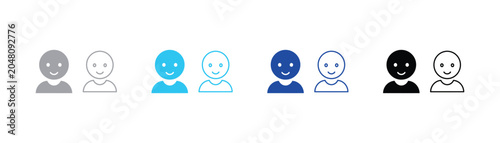 Smiling face person avatars blue fill and outline with character interface identity expression portrait collection positive communication pictogram illustration isolated background