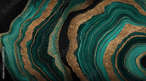 Luxury Emerald and Gold Agate Texture | Opulent Mineral Abstract Background
