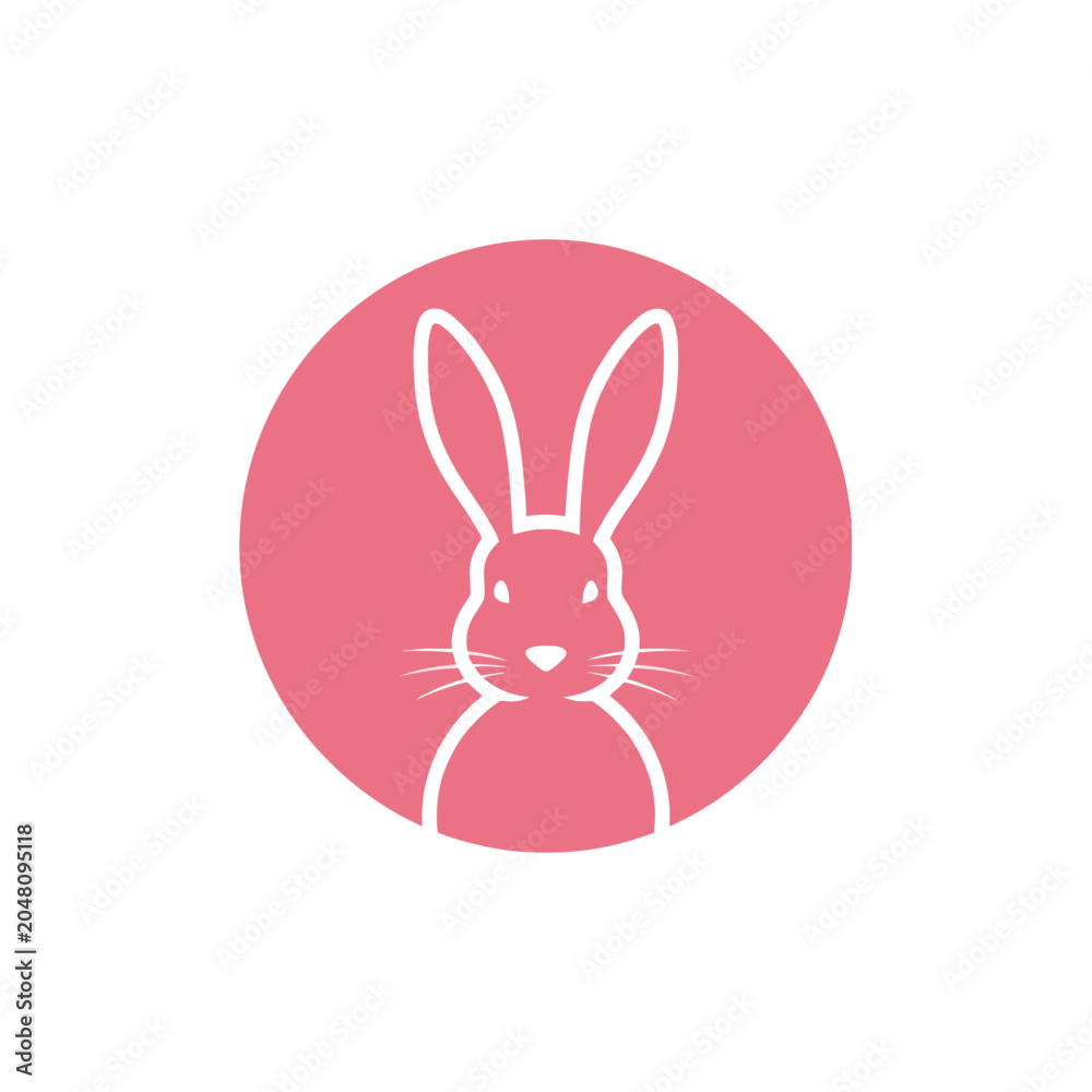 Obraz premium Minimalist Rabbit Silhouette Icon Set in a Pink Circular Frame Design