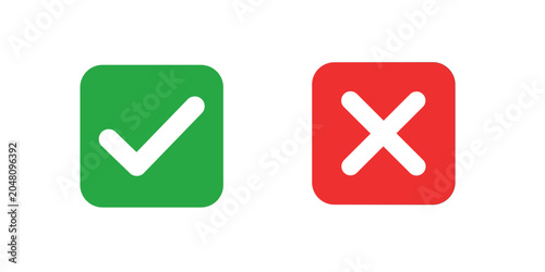 Photos Check mark icon and cross mark symbol set representing approval and rejection actions in rounded square buttons