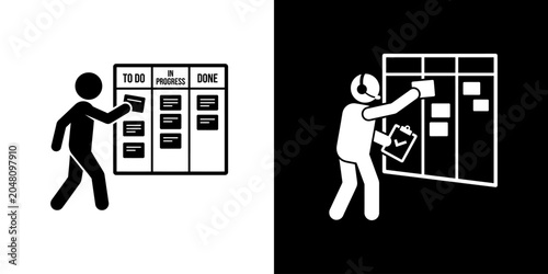 Agile workflow visualization with Kanban board and sticky notes