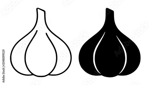 Cuadro en lienzo Garlic illustration, minimalist outline and silhouette icon for food