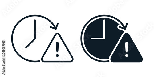 History Alert Icon with Clock and Warning Triangle Symbol. Vector Illustration