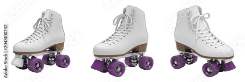 Set Collection of White Roller Skate Retro Sport Footwear Illustration isolated on transparent png background