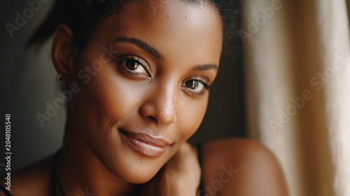 Confident Black woman glowing in natural portrait