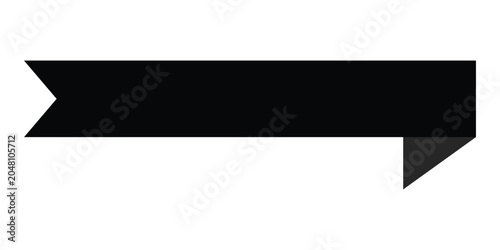 Foto Black ribbon banner with notched left and folded right ends isolated on white ba