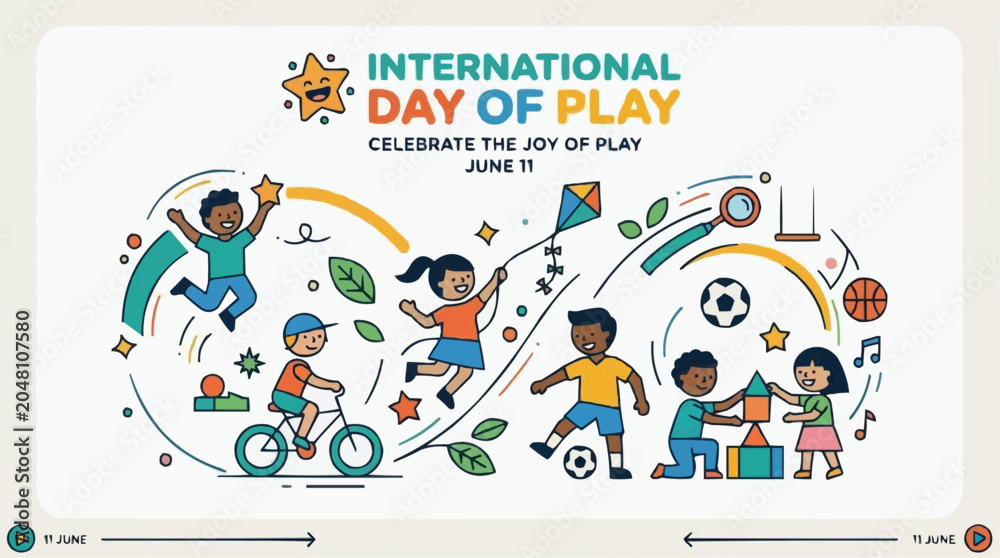 Naklejka premium Celebrate the Joy of Play this International Day of Play on June 11th with fun activities and games for everyone