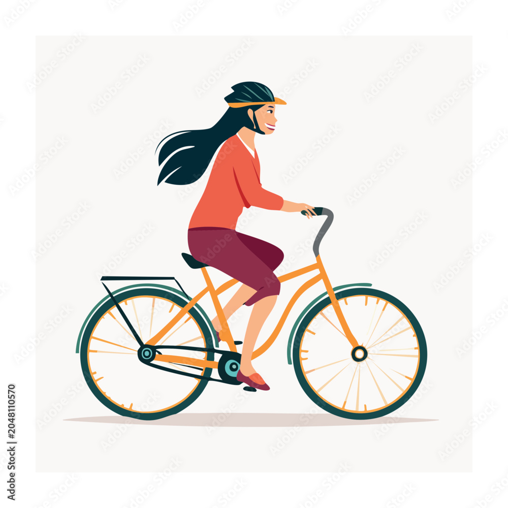 Naklejka premium Woman in helmet riding a bicycle