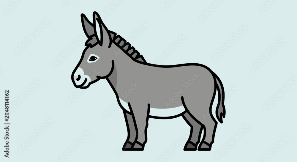 Fototapeta premium Cute Stylized Donkey Character Standing Sideways - Vector Art