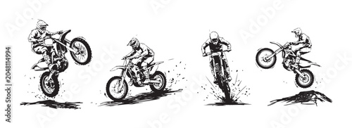 Foto Motocross riders collection, dirt bike riders, extreme sport activities, racing and stunts on off-road terrain