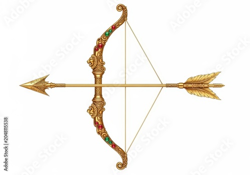 Decorative bow and arrow with intricate designs and colorful details