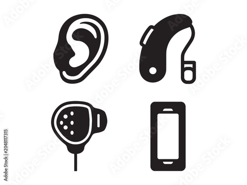 Hearing aid device and smartphone icons for accessibility and communication technology solutions