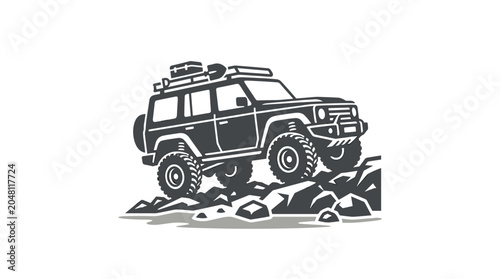 Off-road SUV climbing rocky terrain, adventure vehicle, extreme exploration