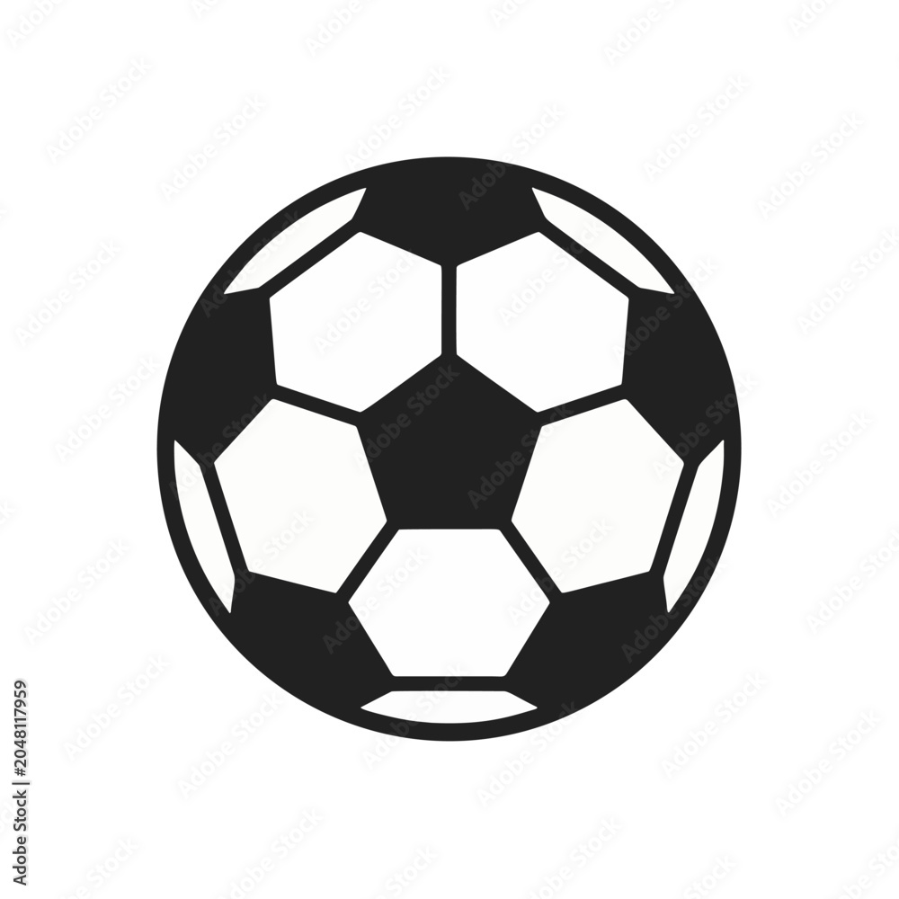 Naklejka premium A black and white flat design soccer ball icon - ideal for sports branding, web design, app icons, digital graphics, and educational materials