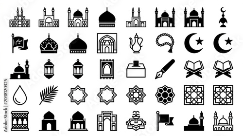 Islamic heritage icons set