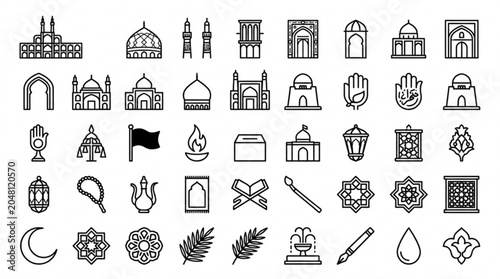 Islamic heritage icon pack with mosques symbols