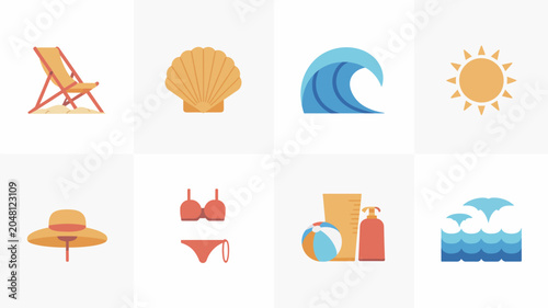 Fotografie Colorful Summer Vacation Icons Collection.
