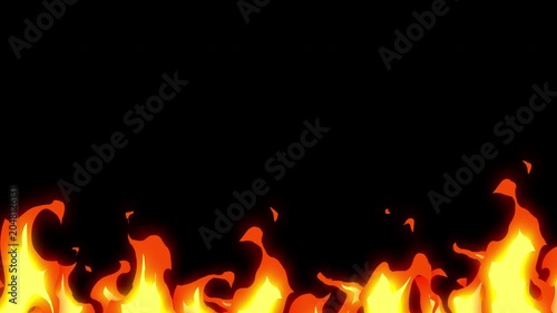 Animation fire  flame background with 2d and cartoon style and  fire burning glow effect , seamless looping on black background. alpha channel only 4k.