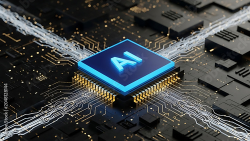 AI Chip on Circuit Board Artificial Intelligence Technology Data Processing.