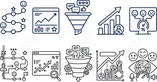 Customer Experience, User Journey, Sales Funnel and Customer Satisfaction Analytics Icons Set