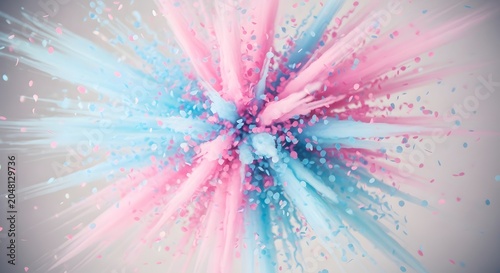 Vibrant pink and blue explosion reveals surprise gender with colorful confetti burst