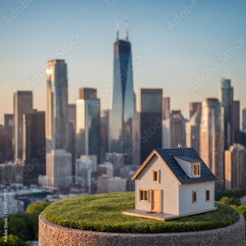 Tiny Starter Home Surrounded By Oversized City Skyline