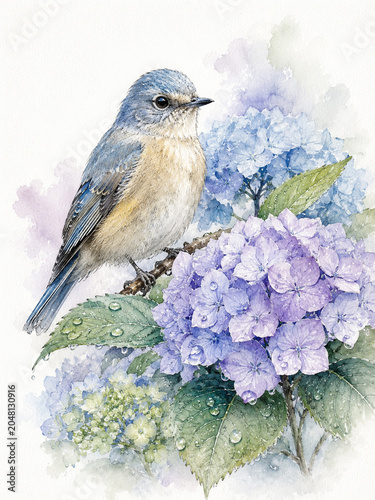 Vibrant Watercolor Kingfisher Perched on Rock Beside a Summer Stream