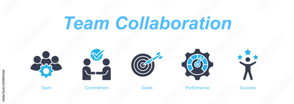 Fototapeta premium Team Collaboration web banner icon concept for with icon of Team, Commitment, Goals, Performance, Success.