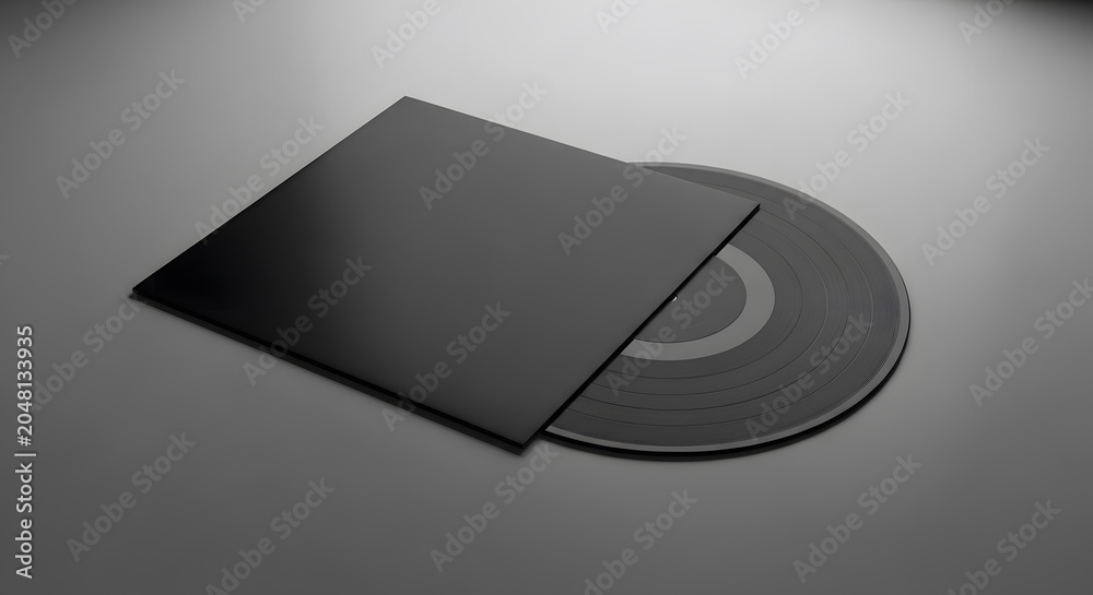 Fototapeta premium Blank matte black vinyl record cover sleeve mockup