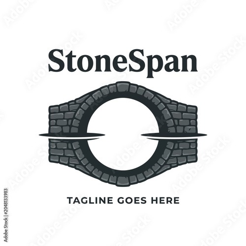 Circular stone arch bridge with Solid curved structure for connection strength stability unity timeless architecture Logo Design