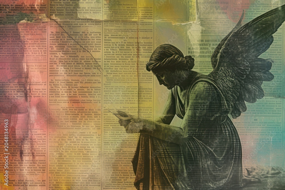 Naklejka premium Bible angel border paper representation spirituality.