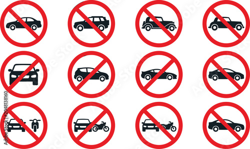 Photos no parking vector icon set isolated vehicle car forbidden ban restriction traffi