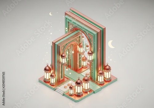 Colorful nativity scene with candles and lanterns