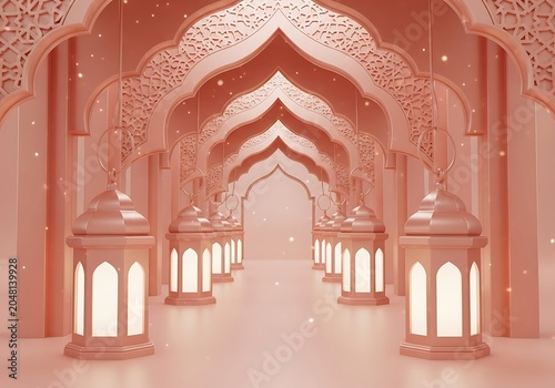 Ancient stone arched corridor with warm lighting