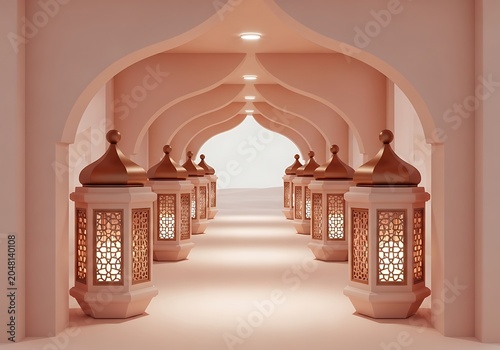 Islamic architectural archway with decorative lanterns