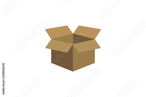 Realistic open cardboard box illustration for packaging, shipping, storage, and delivery business concepts.