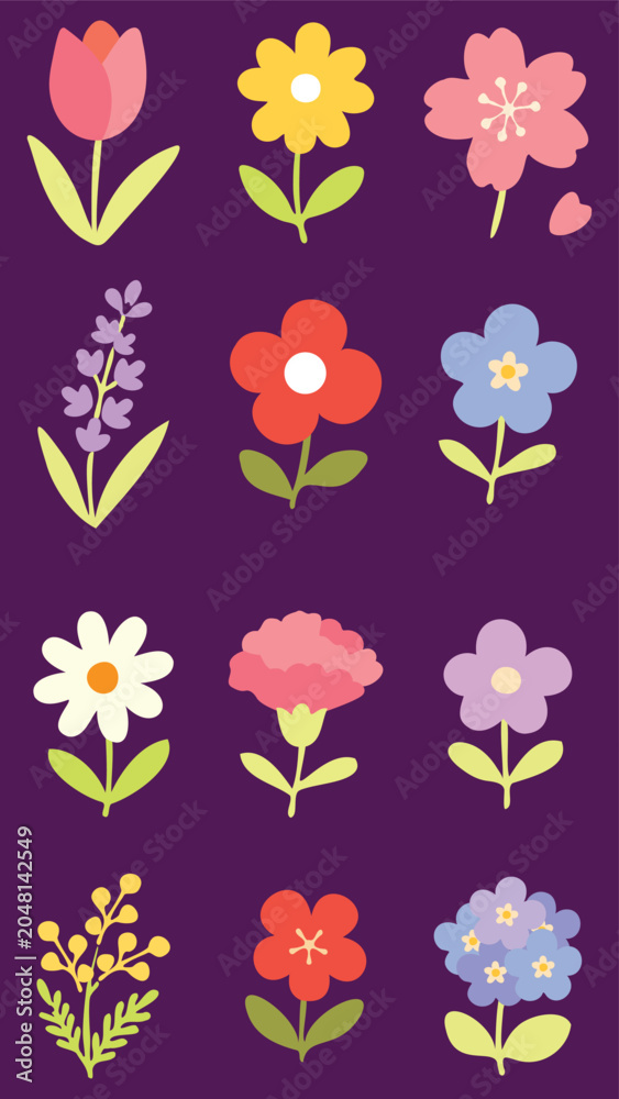 Naklejka premium Elegant Flower Botanical Vector Element Bundle, Cute Garden Blossom and Spring Floral Collection, EPS PNG JPG Sticker Clipart Set